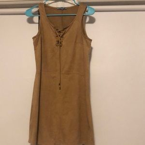 tan suede dress we detailing